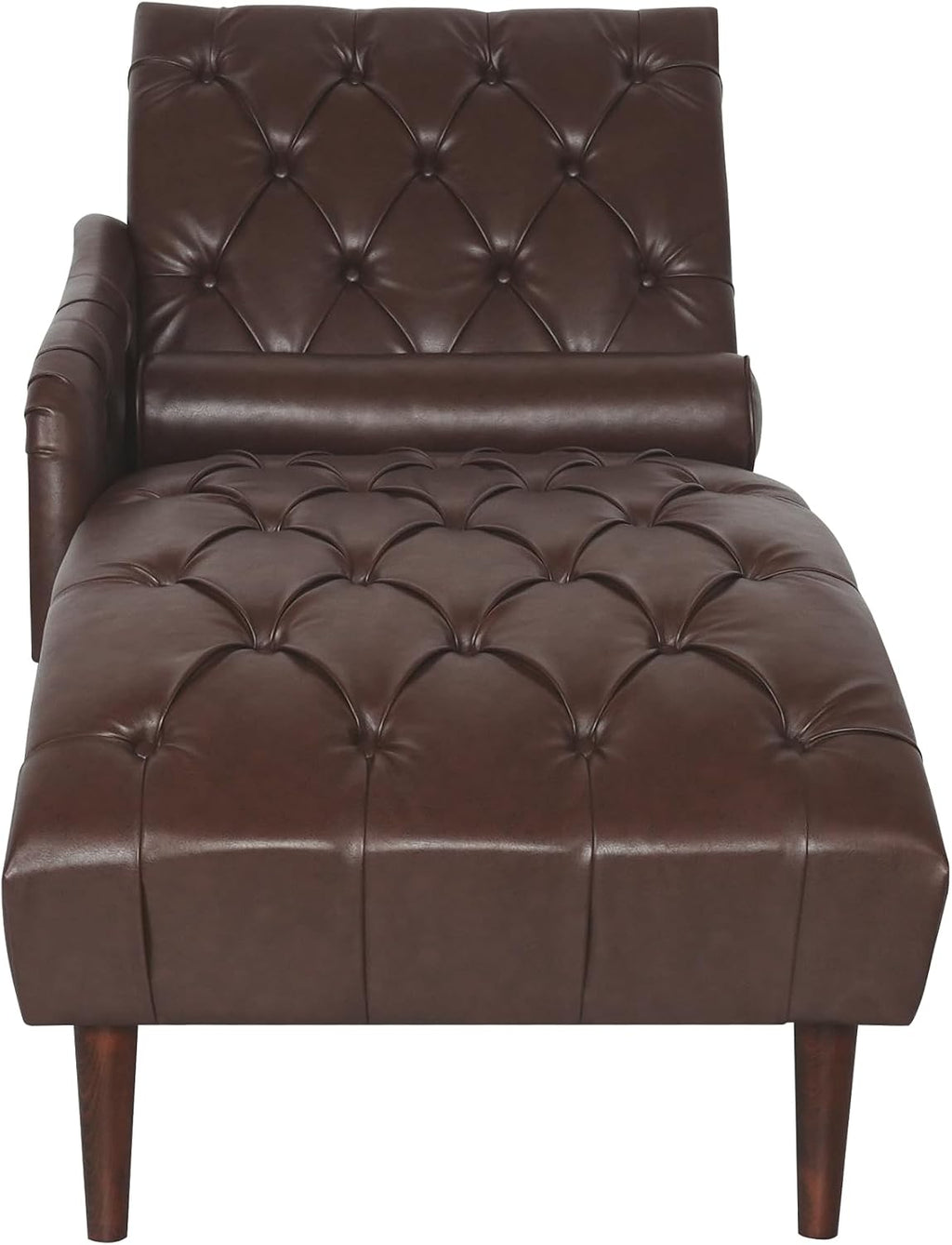 PU Leather Chaise Lounge Chair Indoor, Side Armrest, Dark Brown