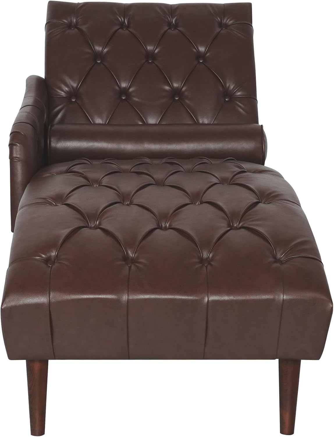 PU Leather Chaise Lounge Chair Indoor, Side Armrest, Dark Brown