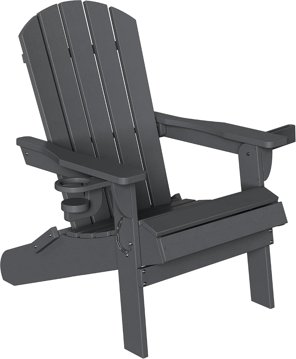 Shintenchi Folding Adirondack Chair,HDPE All-Weather Patio Chair with Cup Holder & Phone Holder,Wooden Textured Fire Pit Chair for Patio,Outside,Deck,Backyard,Dark Grey