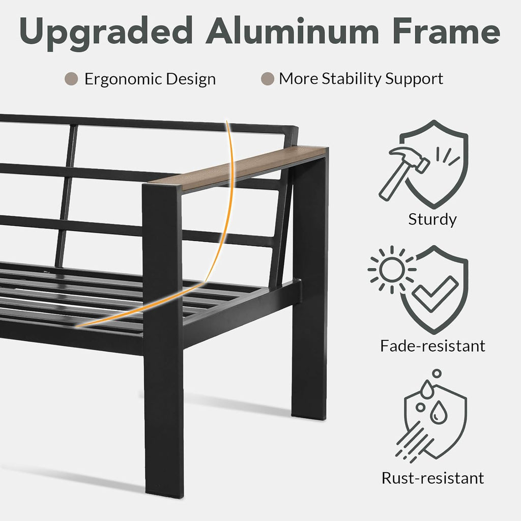 Outdoor Patio Furniture Set 5 Pieces Luxury Aluminum Patio Conversation Set with Coffee Table and 2 Ottoman 7 Seats, Thick Cushions, Large Sectional Sofa for Porch, Balcony, Yard, Dark Gray