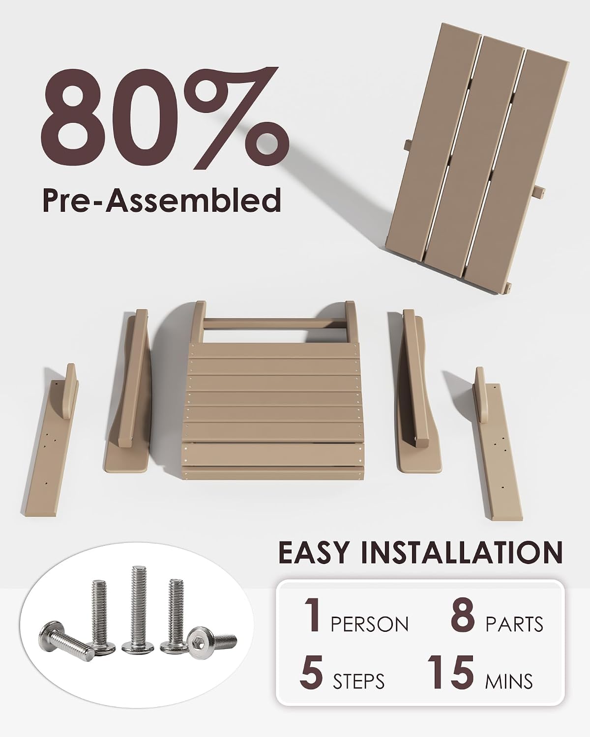 Poly Lumber Adirondack Chairs Set of 2, All-Weather Resistant Outdoor Patio Chairs, Look Like Wood, Pre-Assembled Outdoor Fire Pit Chair for Pool, Deck, Backyard, Garden, Weather Wood