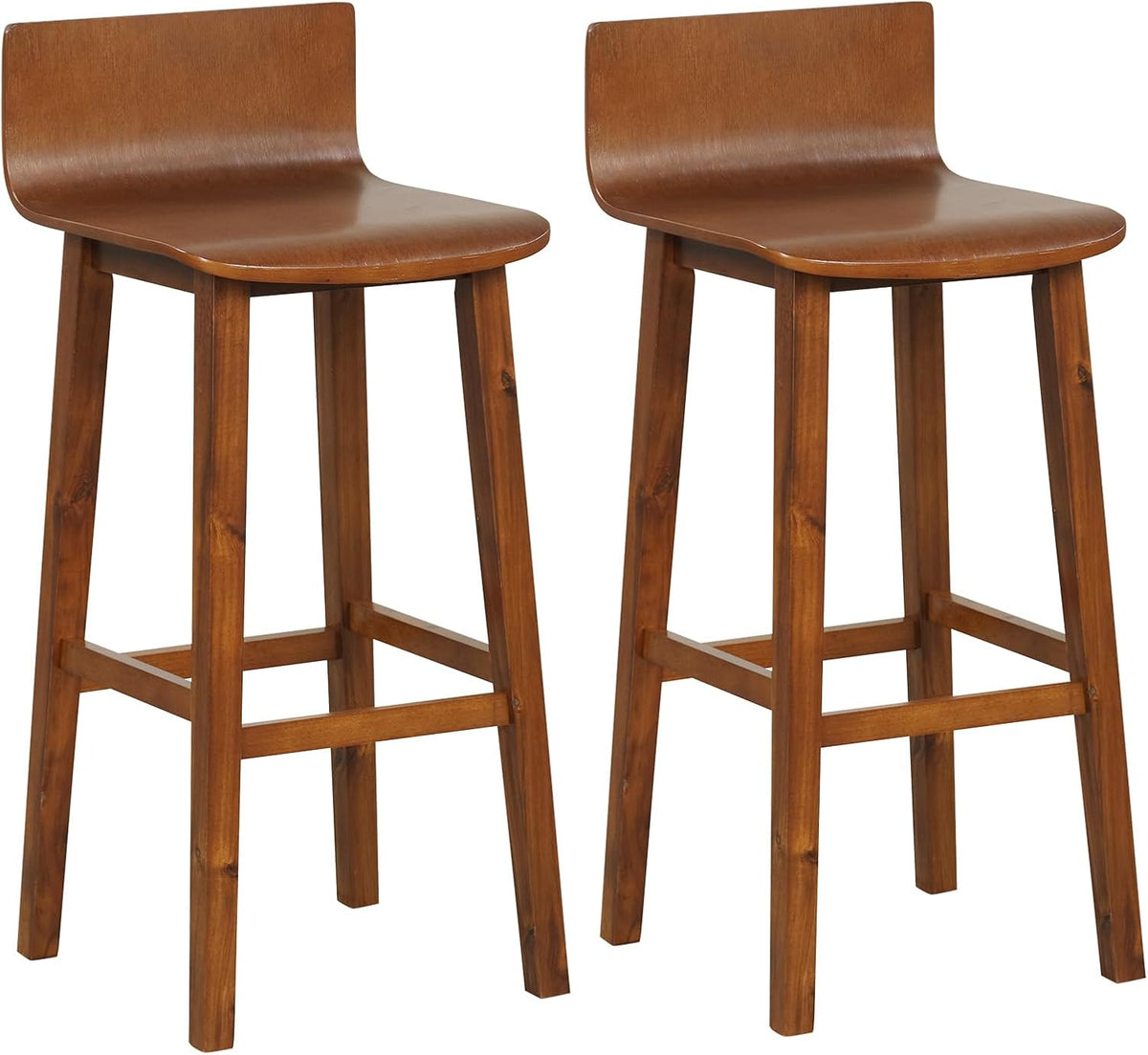 GIANTEX 29" Bar Stools Set of 2, Bar Height Bar Stools w/Low Back & Footrest, Farmhouse Wooden Bar Dining Chairs, Armless Wood Barstools for Kitchen Island, Pub, Cafe, Breakfast, Brown