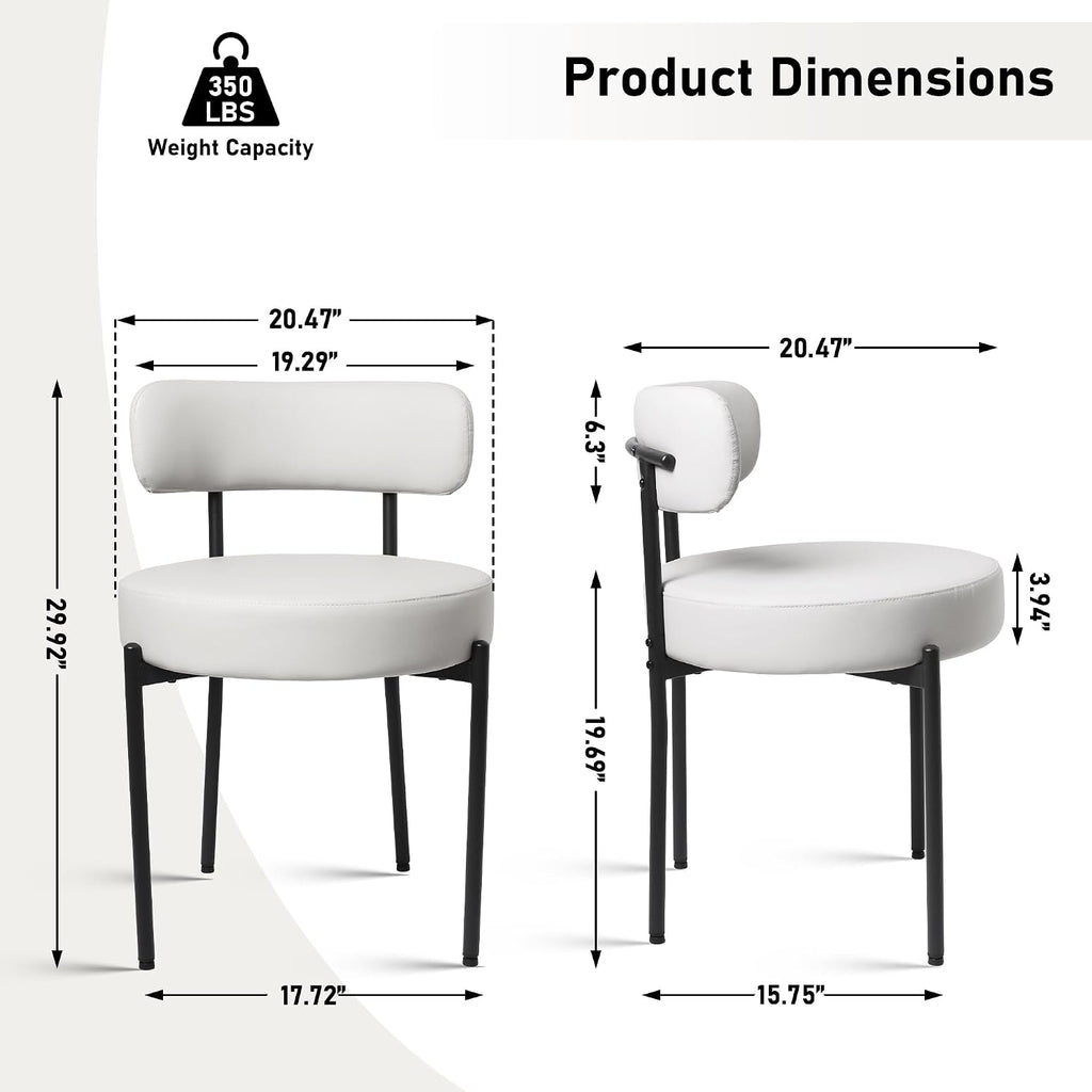 DYHOME Modern Dining Chairs Set of 2/PU Upholstered Dining Room Chair Cream