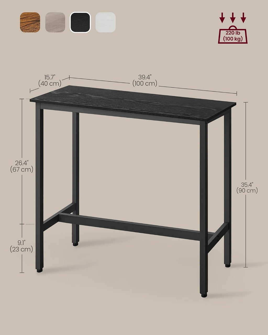 VASAGLE Bar Table, High Top Pub Table, Narrow Long, Metal Frame