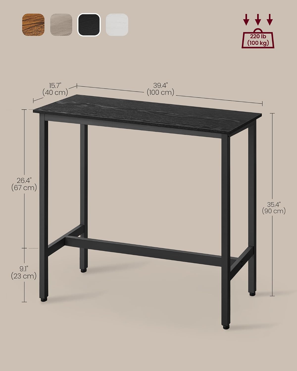 VASAGLE Bar Table, High Top Pub Table, Narrow Long, Metal Frame
