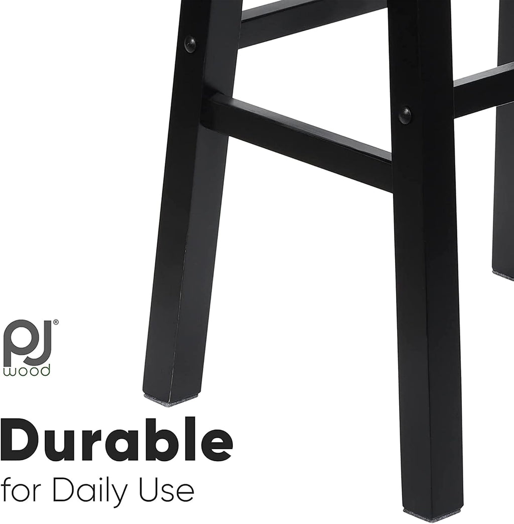 PJ Wood - 24 in Saddle Bar Stool - Black Wooden Barstool