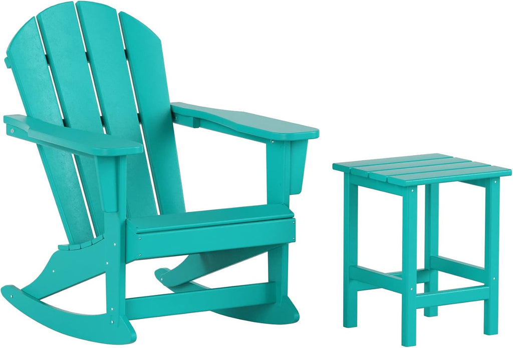 WestinTrends Malibu Outdoor Patio Rocking Adirondack Chairs with Side Table Set, Turquoise