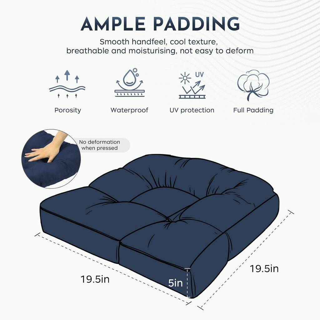 Patio Outdoor Chair Cushions Set of 2 Waterproof 19.5" x 19.5" x5" Outdoor Wicker Chair Cushion with Thick PP Cotton Resistant Patio Furniture Pads for Indoor and Outdoor Furniture Seat, Navy Blue