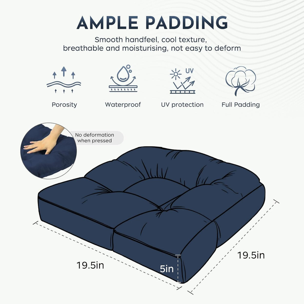 Patio Outdoor Chair Cushions Set of 2 Waterproof 19.5" x 19.5" x5" Outdoor Wicker Chair Cushion with Thick PP Cotton Resistant Patio Furniture Pads for Indoor and Outdoor Furniture Seat, Navy Blue