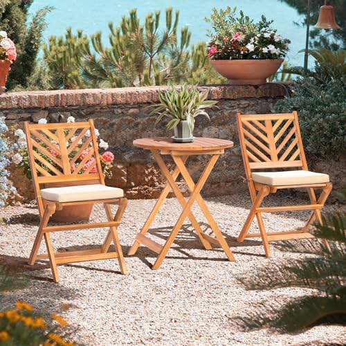 Werph 3-Piece Acacia Wood Patio Set, Foldable Bistro Table and Chairs Set