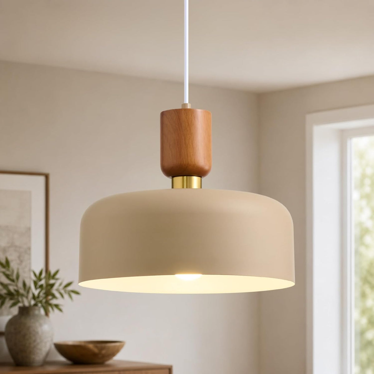 12" Mid Century Modern Pendant Lights Kitchen Island with Brown Metal Shade
