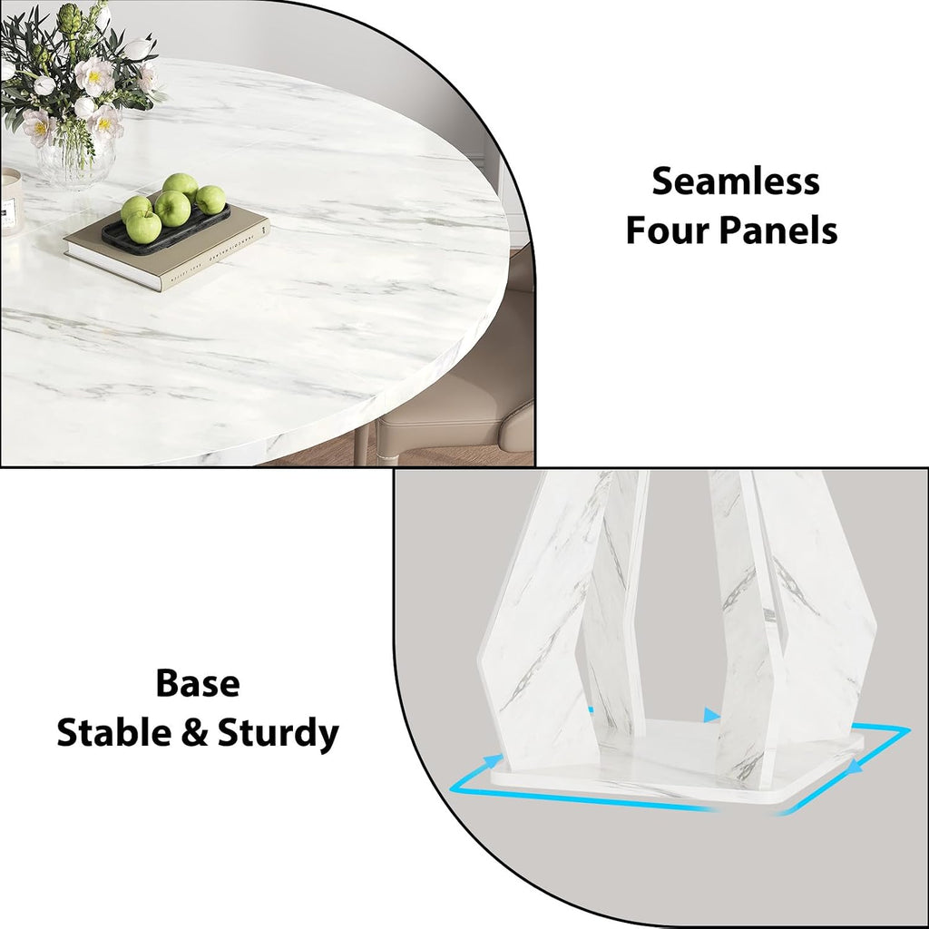 IBF White Marble Round Dining Table, Modern Wood Dinner Tables, 47 Inch