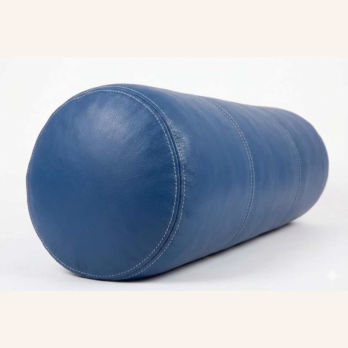 Genuine Leather Bolster Cylinder Pillow Cover Case for Lumbar Throw Couch Pillows - Modern Farmhouse Decorative Sofa Thick & Soft Cushion Covers (Blue, 20" × 8")