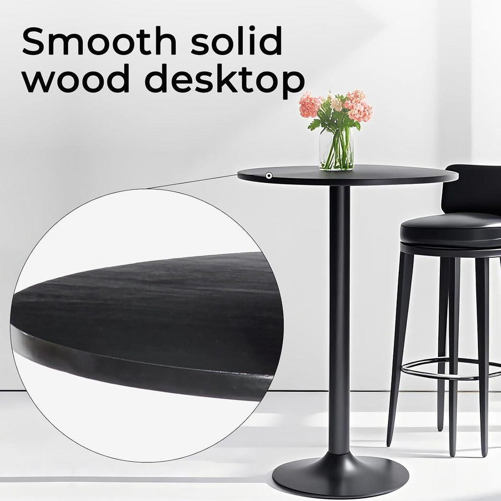 Modern Bistro Table 40 Inch Height, 23.6" Round Bistro Pub, Black Bar Height Cafe Table for Kitchen, Parties (Black)