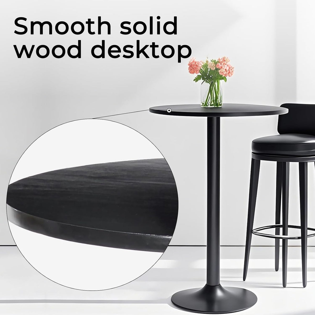 Modern Bistro Table 40 Inch Height, 23.6" Round Bistro Pub, Black Bar Height Cafe Table for Kitchen, Parties (Black)
