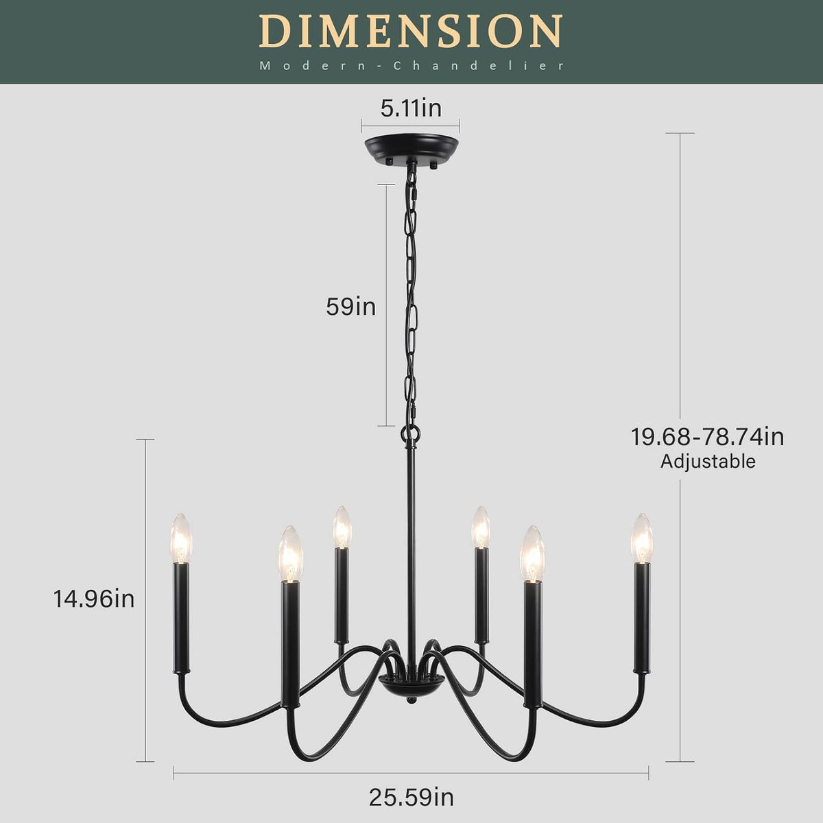 6-Light Black Farmhouse Chandelier, Rustic Candle Dining Room Light Fixture