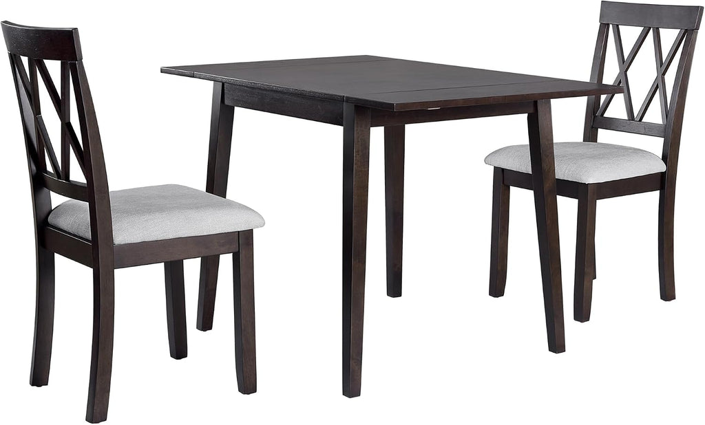 Merax Farmhouse Wooden Dining Set of 3, 45.6 inch Extendable Kitchen Table with Drop Leaf, 2 Chairs with Backrest for Small Space, Easy Assemble Espresso