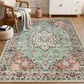 5x7 Area Rugs Living Room: Washable Rug for Bedroom Brown Green
