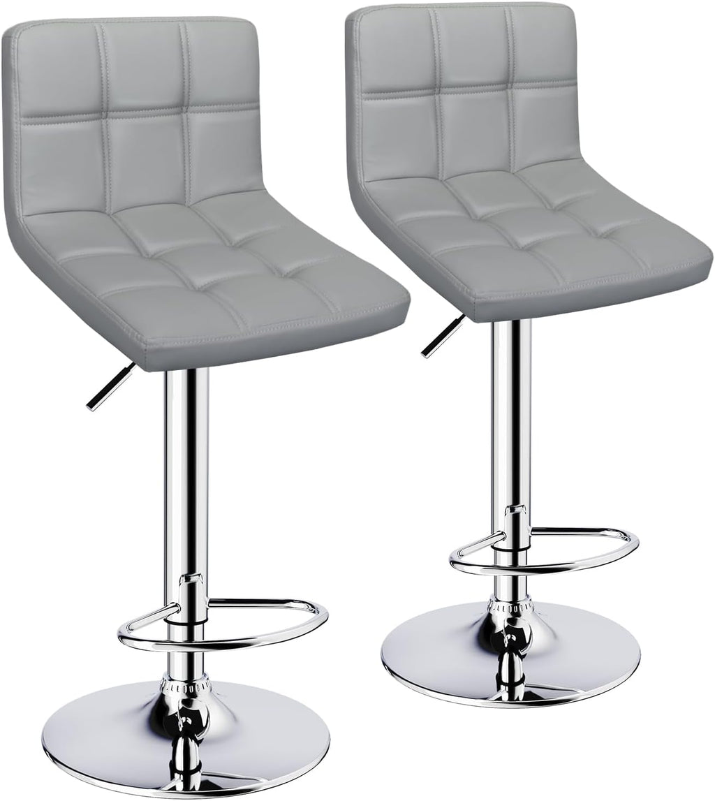 Bar Stools Set of 2 Adjustable Height Barstools with Back, Light Gray