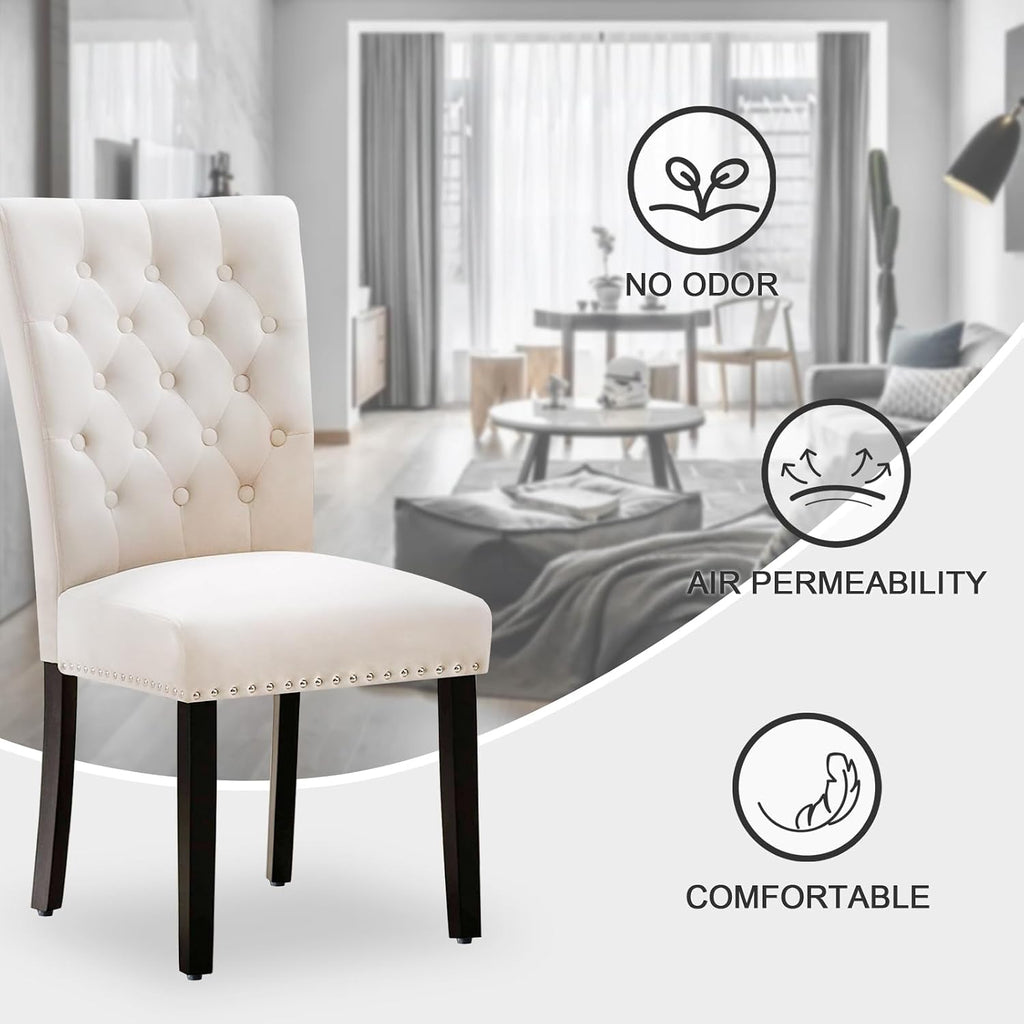 adochr Velvet Dining Chairs Set of 6, Parsons Kitchen Chair, Beige