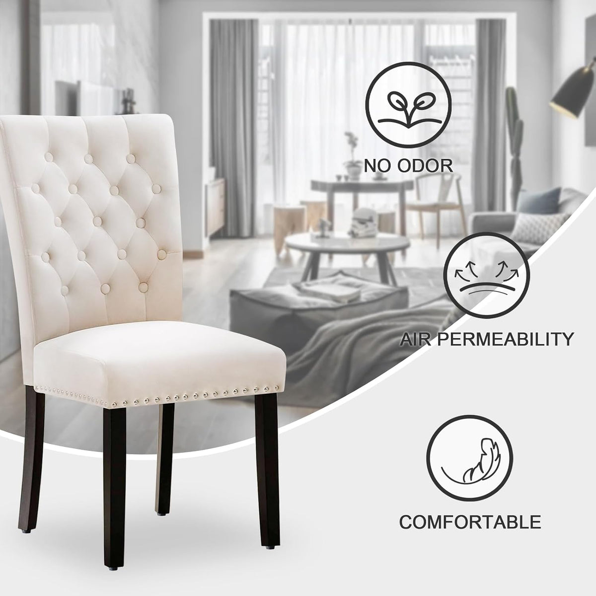 adochr Velvet Dining Chairs Set of 6, Parsons Kitchen Chair, Beige