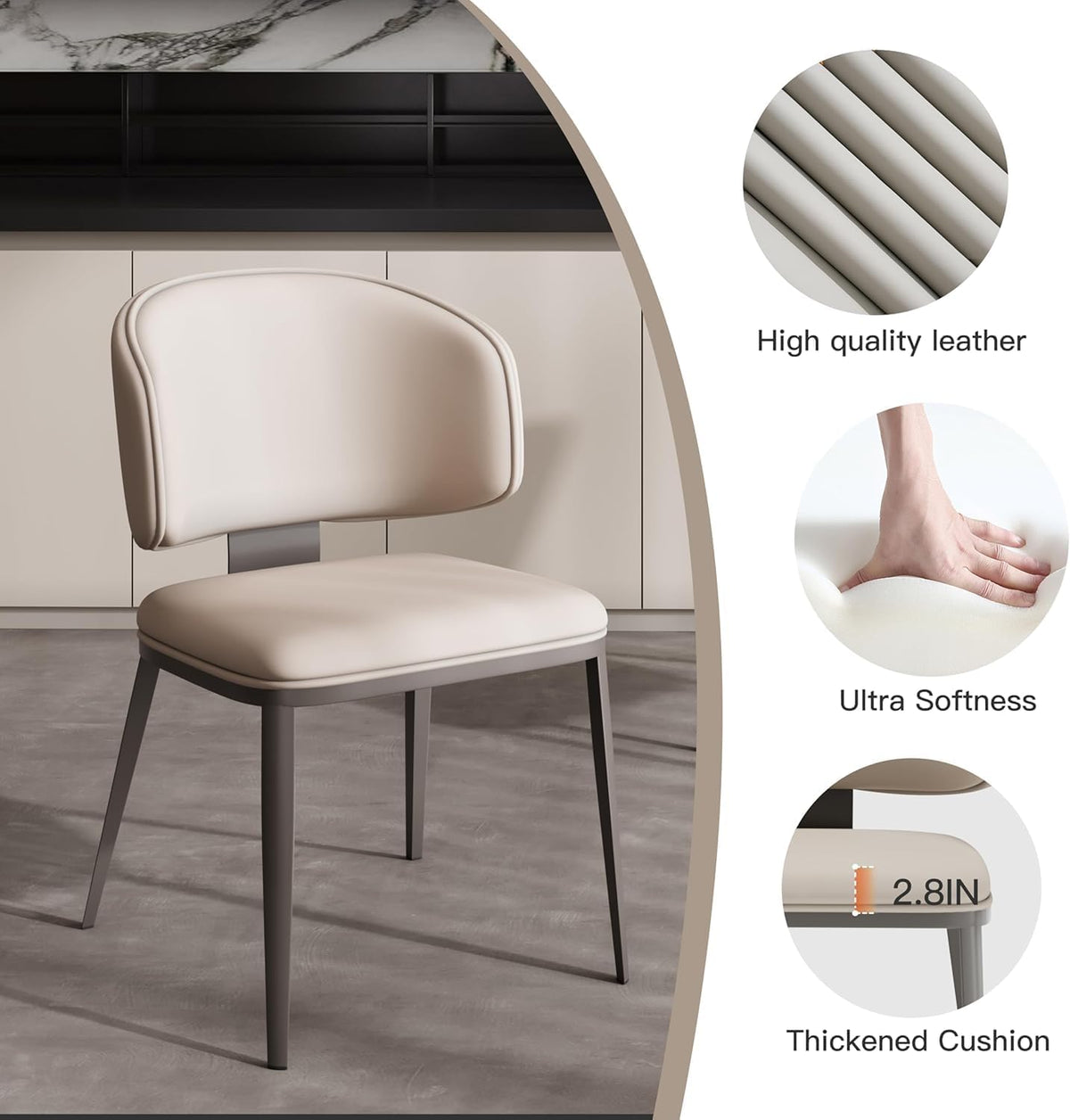 Dining Chairs Set of 2, Faux Leather Dining Chairs, Light Gray