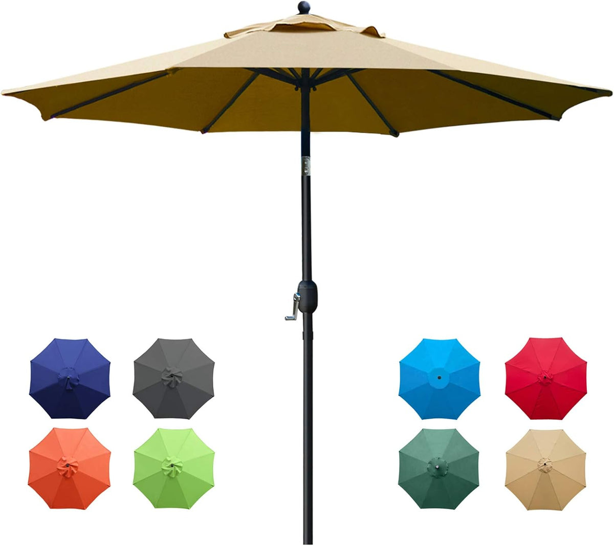 Sunnyglade 9Ft Patio Umbrella Outdoor Table Umbrella with 8 Ribs Tan