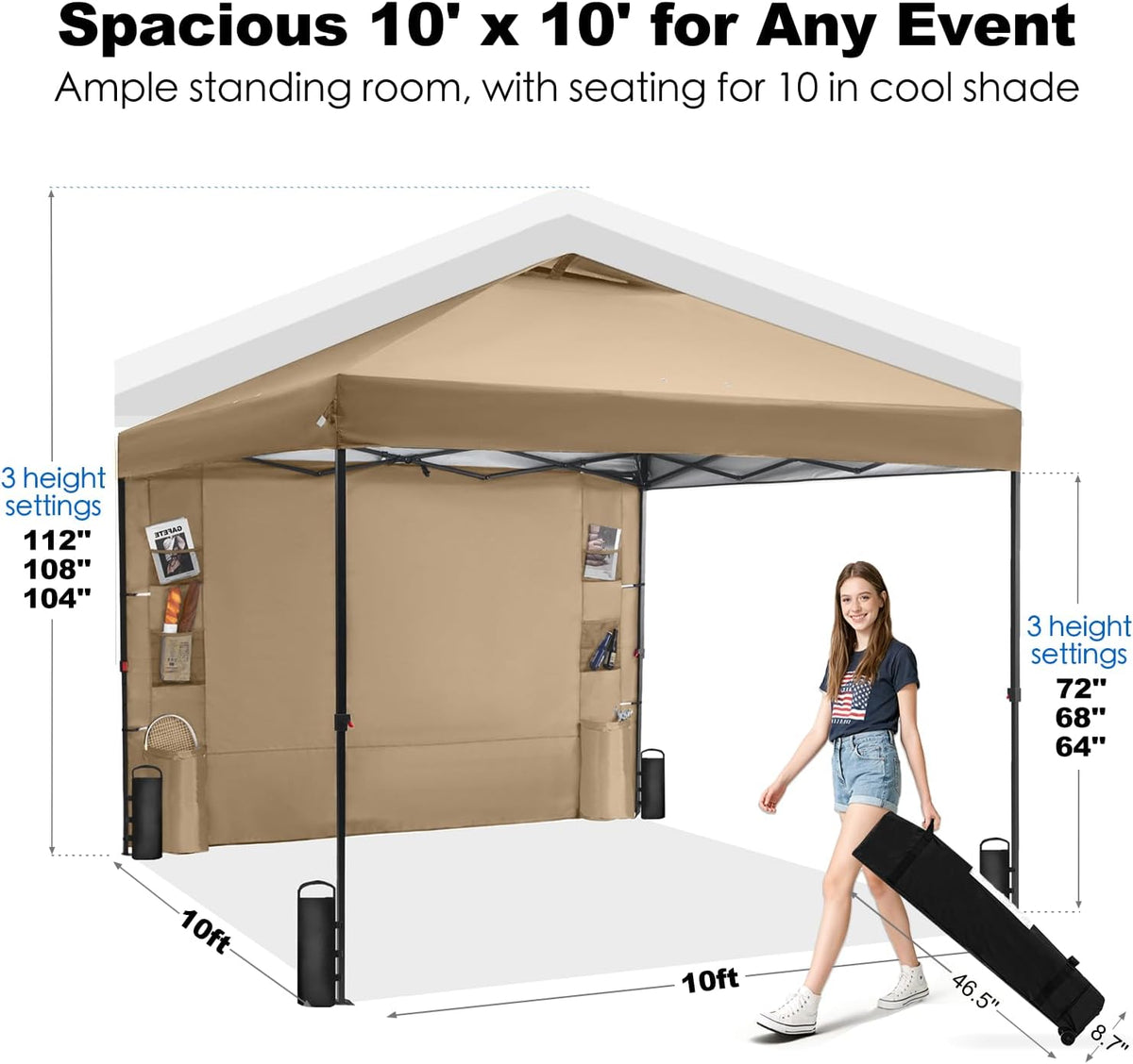 gafete pop up canopy tent outdoor sidewall one, side view