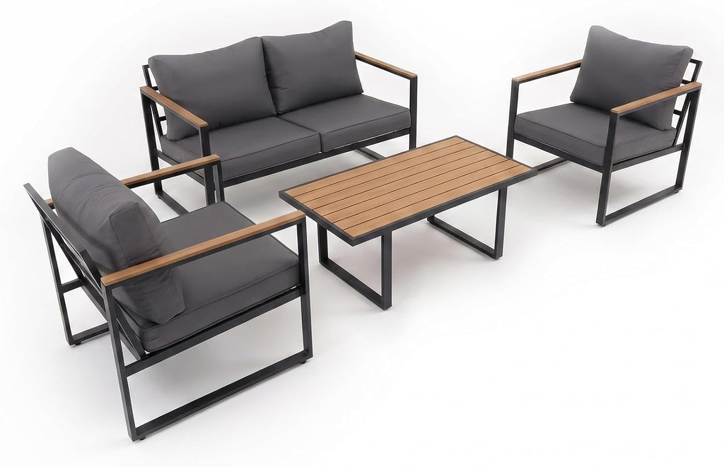 Modern Patio Furniture Set, 4 Pieces Outdoor Conversation Set