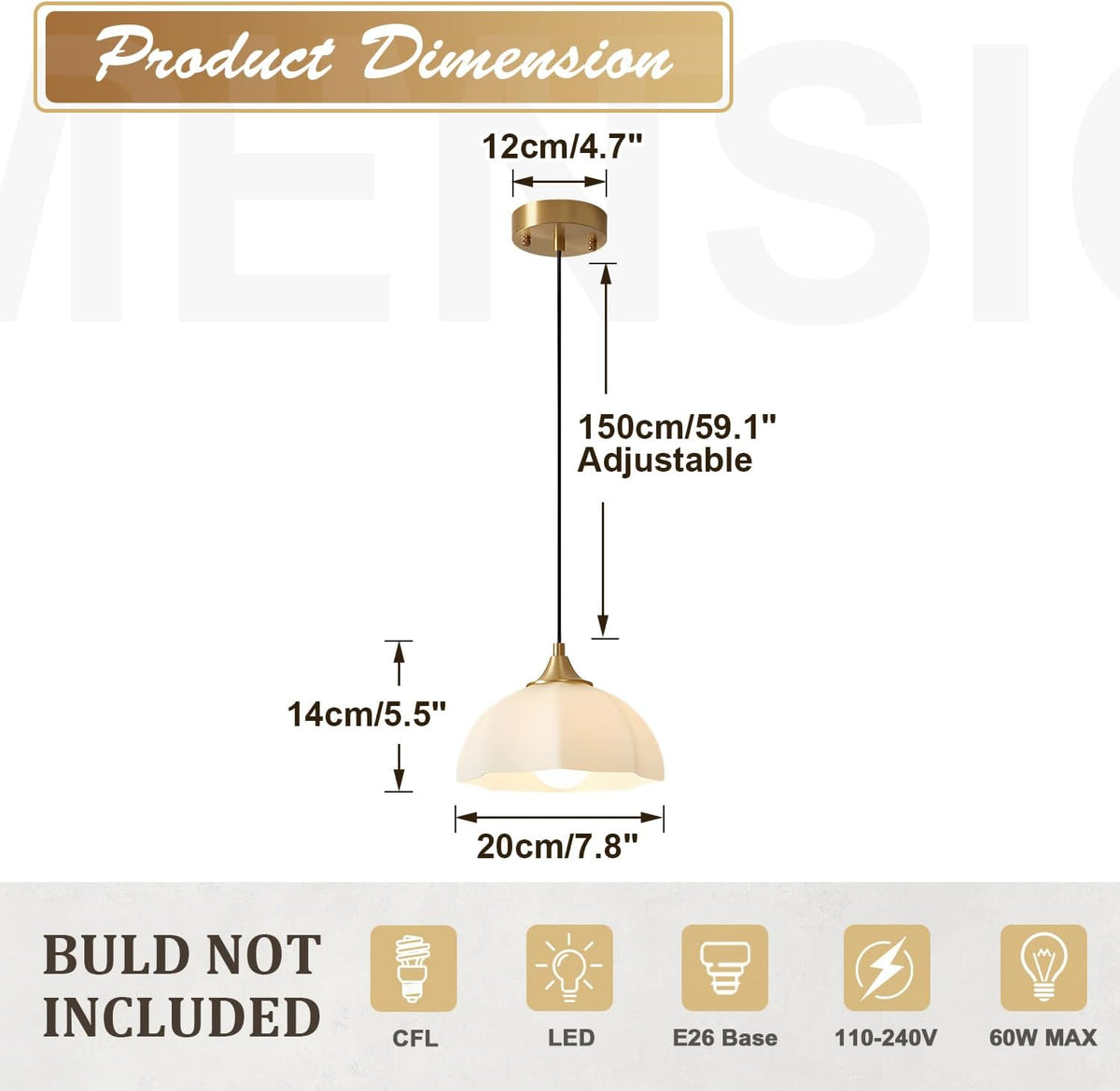 milk glass pendant light 2-pack, brushed gold dome shown in use