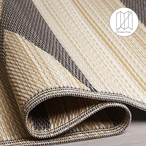 Fab Habitat Outdoor Rug - Waterproof, Fade Resistant, Crease-Free - Premium Recycled Plastic - Neutral Geometric Tribal - Patio, Porch, Deck, Balcony - Cairo - Natural & Black - 5 x 8 ft