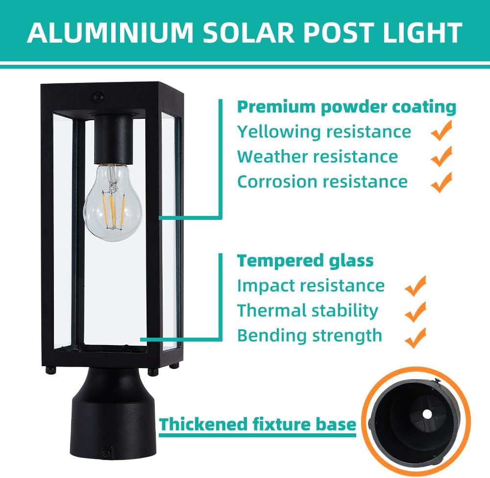 Dusk to Dawn Solar Lamp Post Light,14.5in, Matte Black