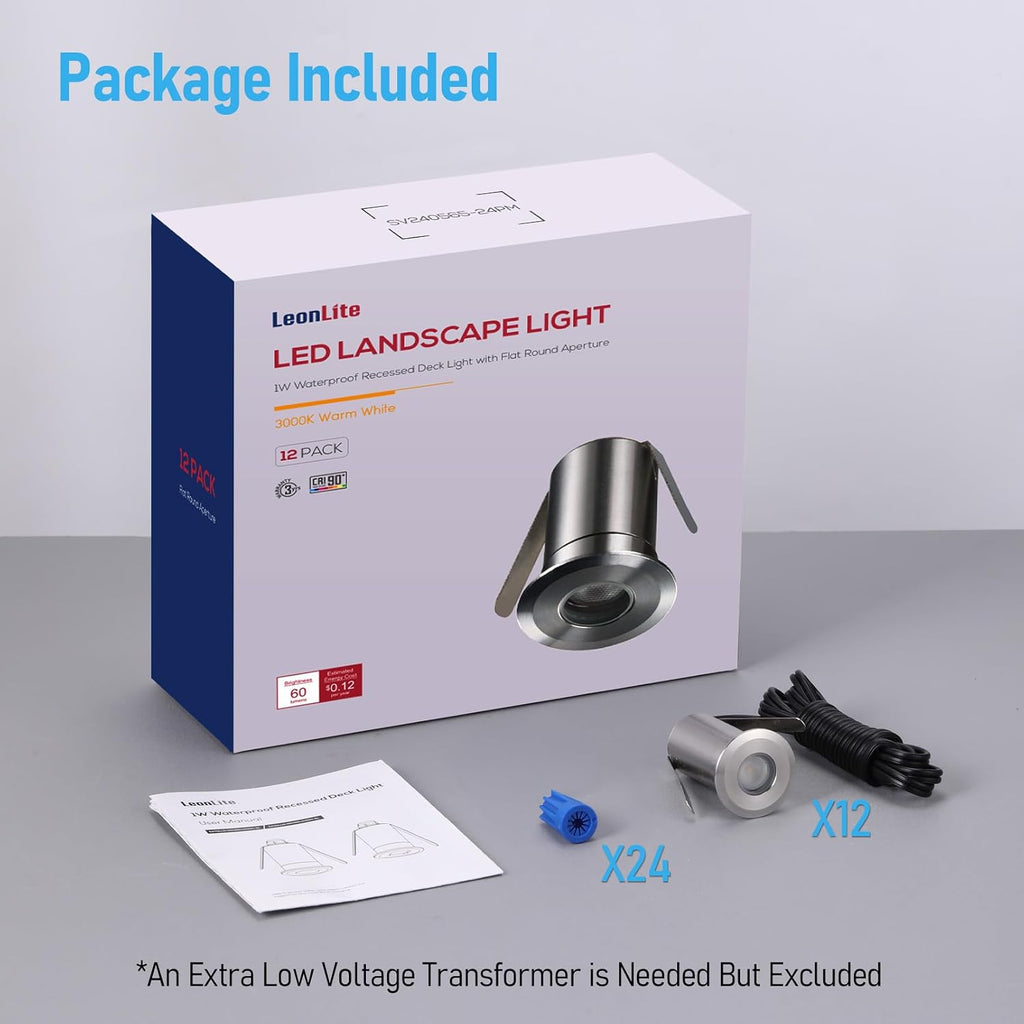 leonlite 12-pack 3000k recessed low voltage deck light, view 9