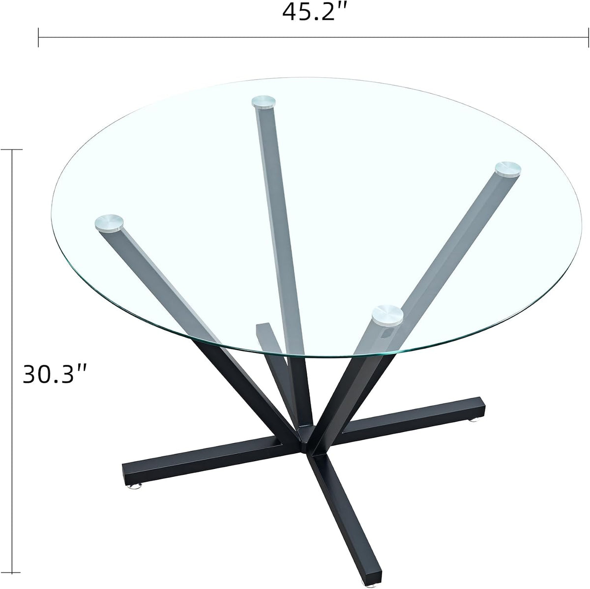 7-Piece Round Glass Dining Table Set for 6, Luxury Clear Tempered Glass Kitchen Table Set with 6 Beige Velvet Chairs,45.2" Circle Dining Room Tables with Black Geometric Metal Base