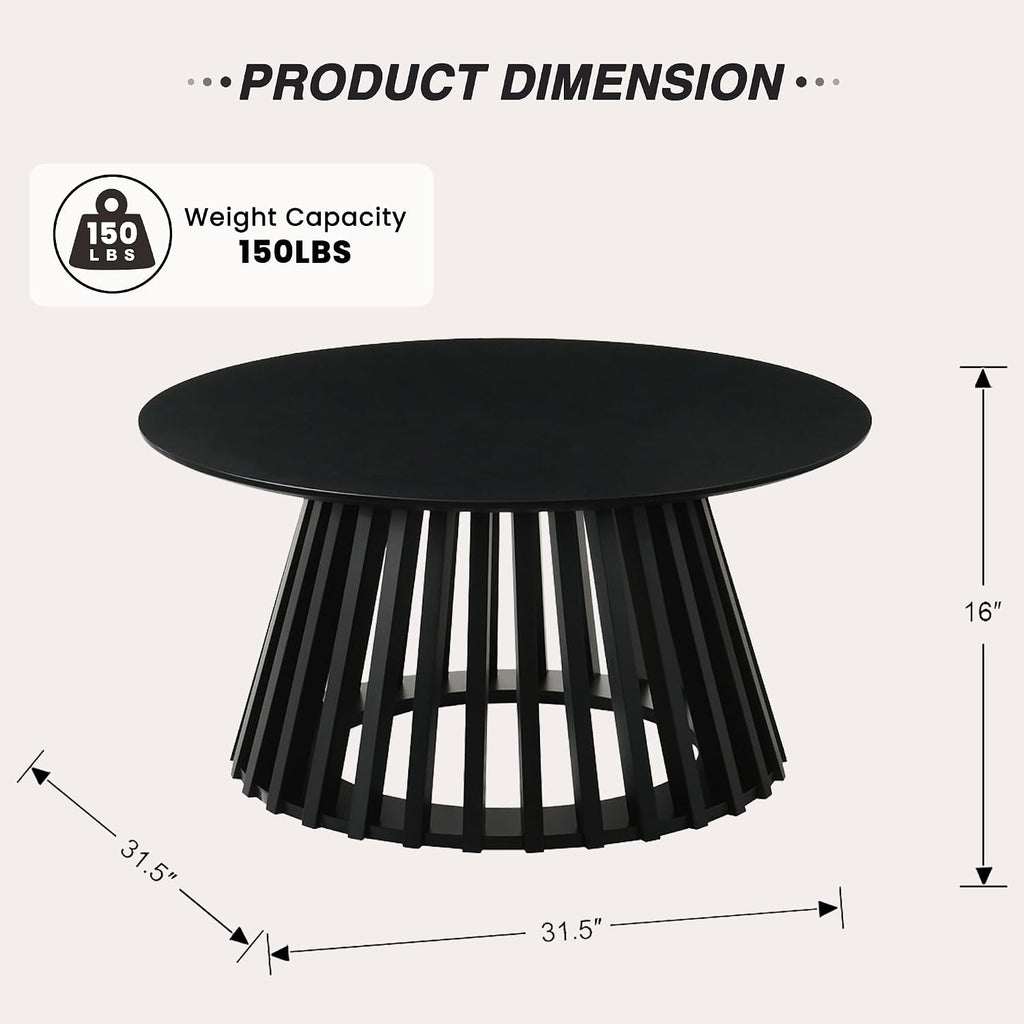HNY Black Round Coffee Table, Wood 31.5" Center Table for Living Room