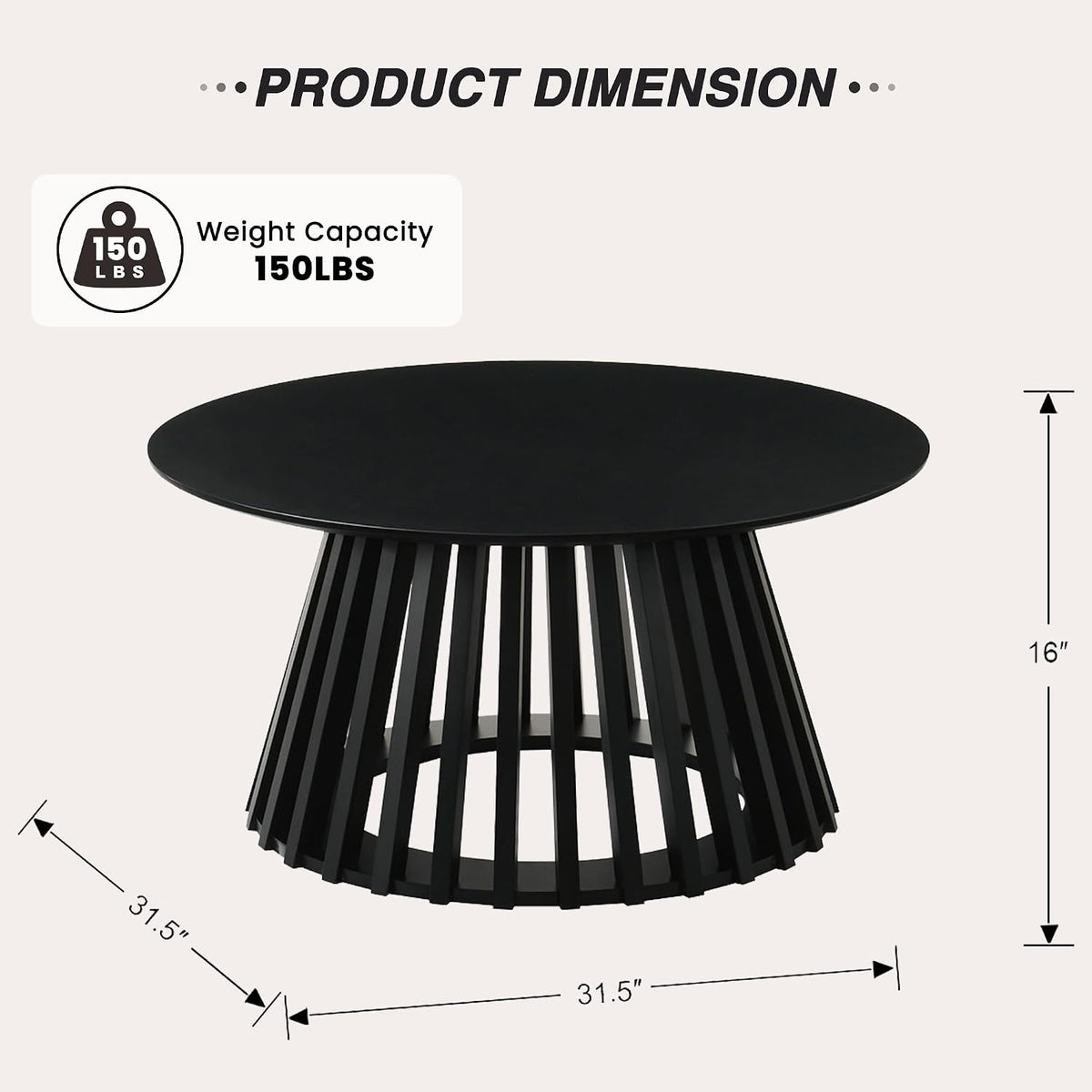 HNY Black Round Coffee Table, Wood 31.5" Center Table for Living Room