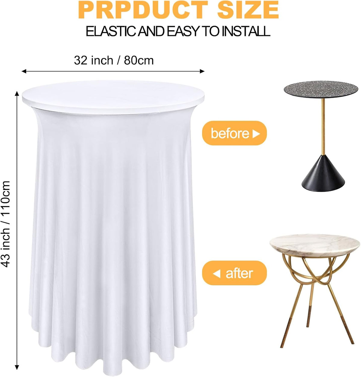 Bekith 4 Pack Round Spandex Stretch Cocktail Tablecloths with Natural Wavy, 32 x 43 Inch Cocktail Table Covers Round Table Skirt Fitted High Top Table Bar for Party Wedding Birthday Banquet (White)