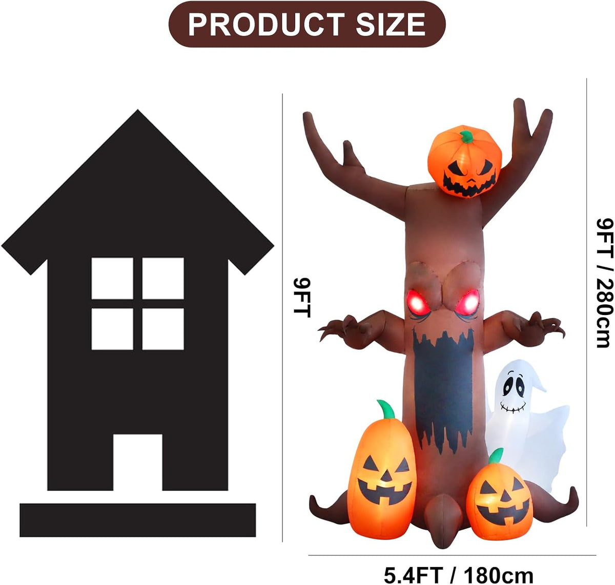 9 FT Ghost Pumpkin Tree Halloween Inflatable Decoration with LED Lights for Outdoor Patio, Garden, Lawn - Holiday Decor