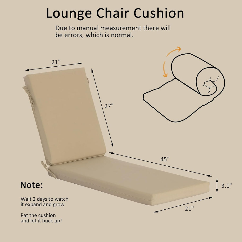 COZYVIDA Outdoor Chaise Lounge Cushions,72"x21"x3.1" Water-Resistant, Fade-Resistant,UV-Resistant 1000+ Hrs, Patio Lounge Chair Cushion with Removable Cover and YKK Zippers,Adjustable Straps