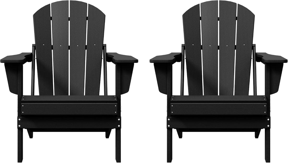 WO Home Furniture Laguna Folding Adirondack Chairs Set of 2, HDPE Patio Chair, All Weather Use Fire Pit Chair for Outdoor Garden, Backyard, Deck, Pool, Black