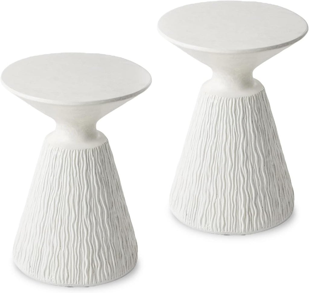 SUNBURY White Outdoor Side Table,Concrete End Table Set of 2,Mushroom Shape