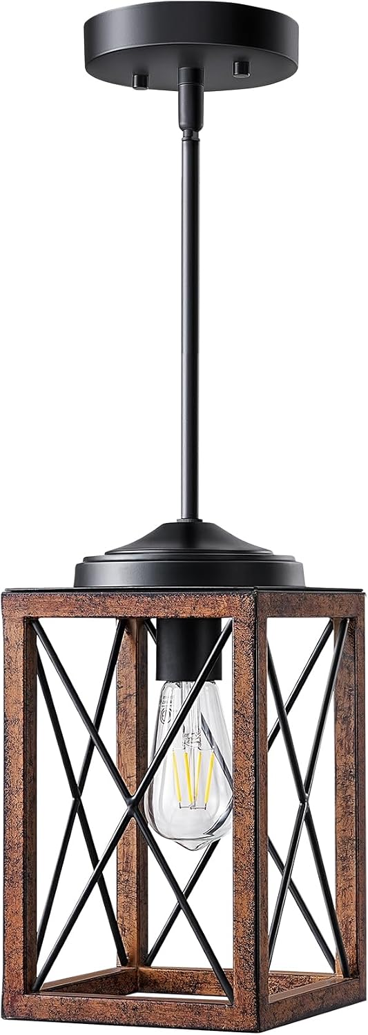 dewenwils farmhouse pendant light kitchen island wood grain, front angle view