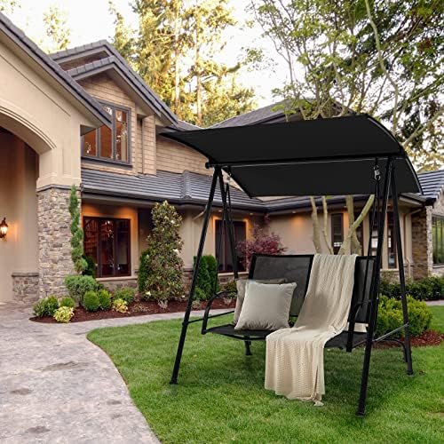 Tangkula 2 Person Porch Swing with Adjustable Canopy, Black