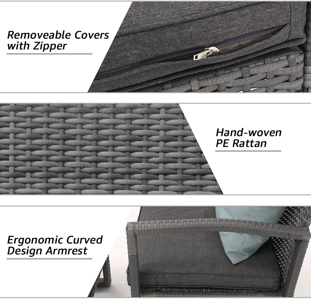 Patiorama 3 Piece Patio Furniture Set, Wicker Conversation Set-Dark Grey