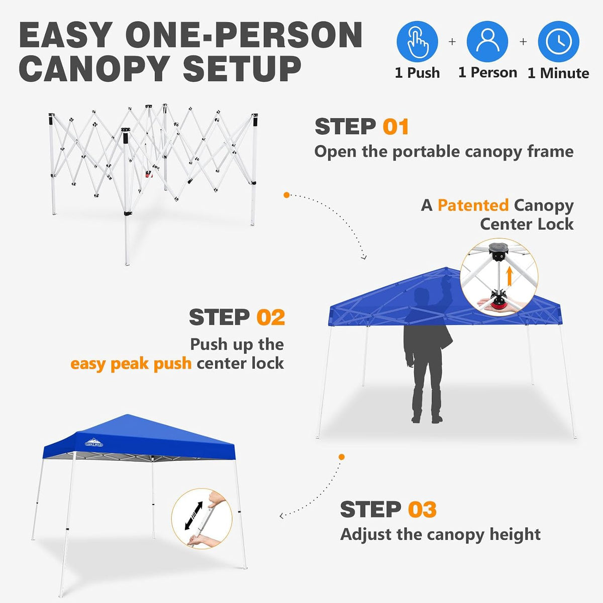 EAGLE PEAK 10x10 Slant Leg Pop Up Canopy Tent, Blue