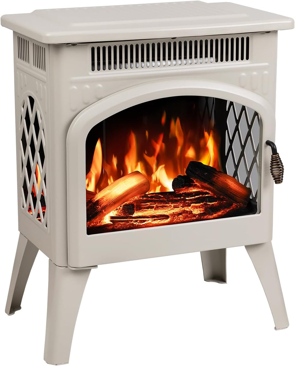 R.W.FLAME Electric Fireplace Heater 17" with Remote Control, Metal, Beige