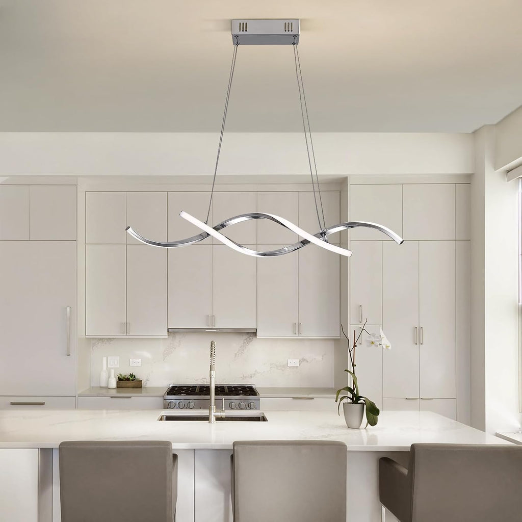 NOXARTE Modern LED Chandelier Dimmable Hanging Ceiling Light, Silver Pendant Light Fixture with Remote Control for Dining Room Kitchen Island Office Over Table 35.4 Inch