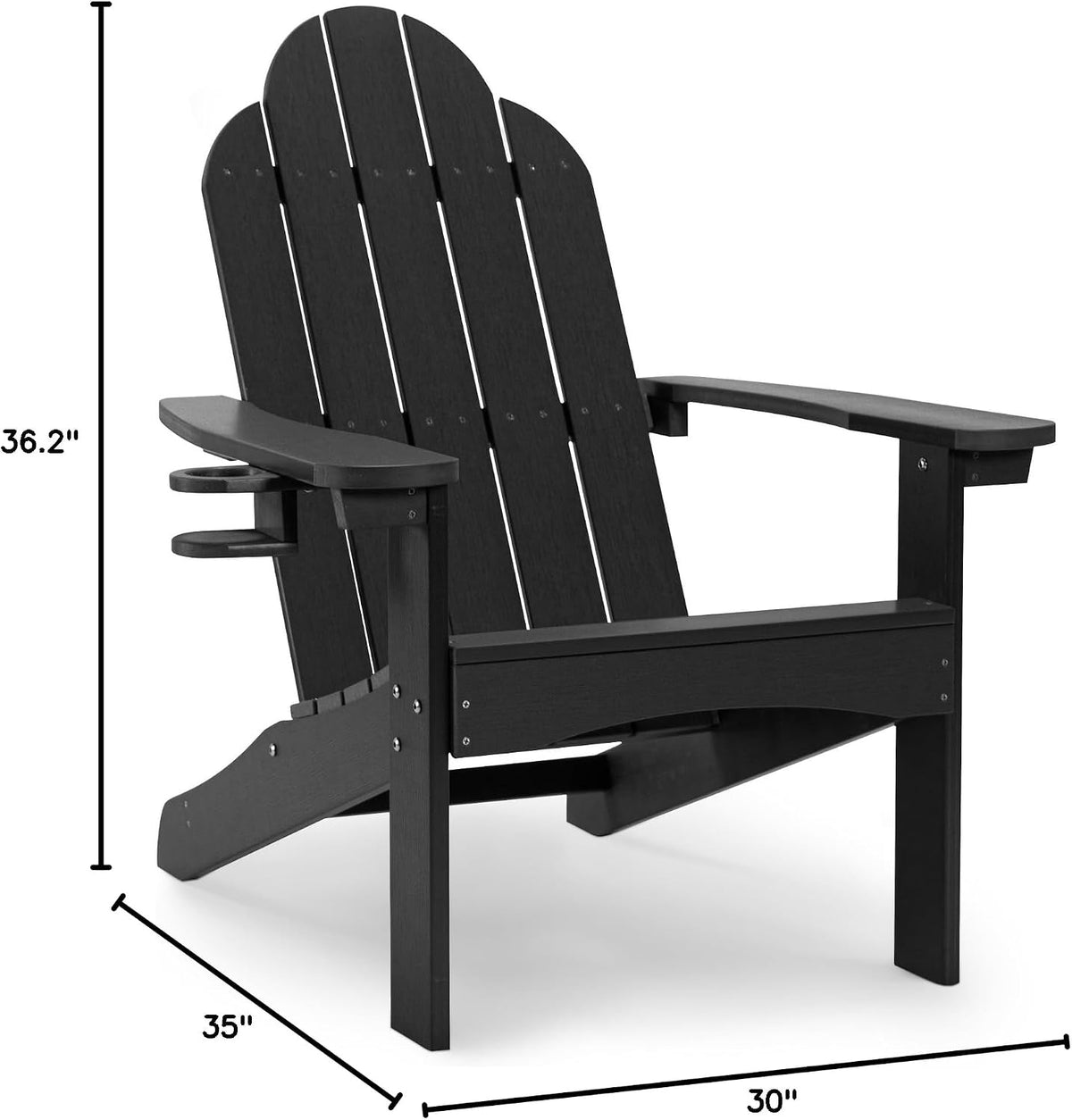 LUE BONA HDPS Outdoor Adirondack Chair, Cup Holder, Black