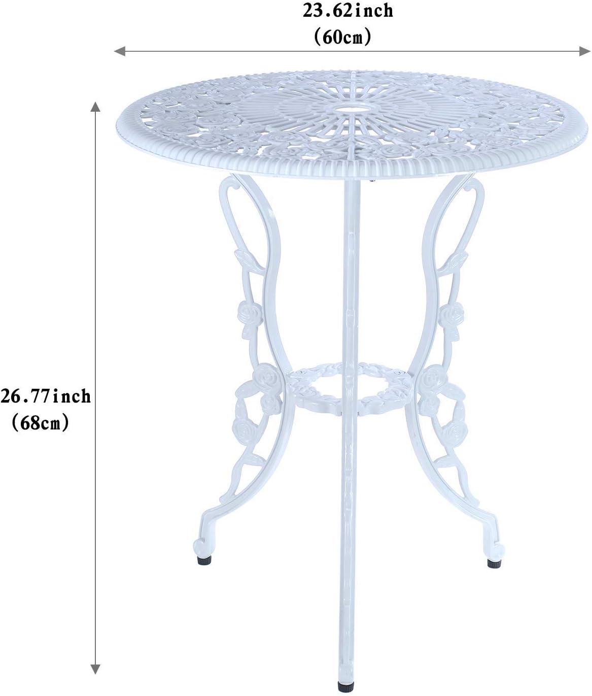 Mandolin White Rose Cast Aluminum 5 Piece Patio Dining Bistro Set