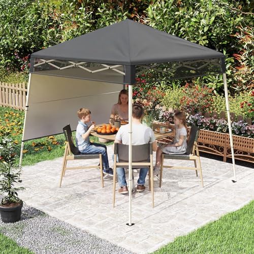 Tangkula 7x7 FT Pop Up Canopy with Center Lock & Sidewall, Gray
